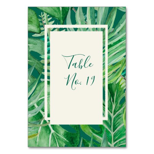 emerald greenery tropical wedding table number