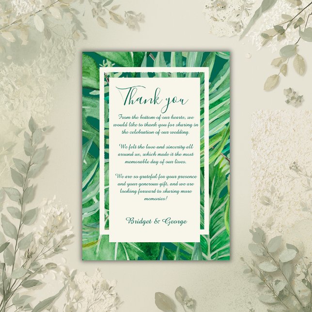 emerald greenery tropical wedding  thank you card (Creator Uploaded)