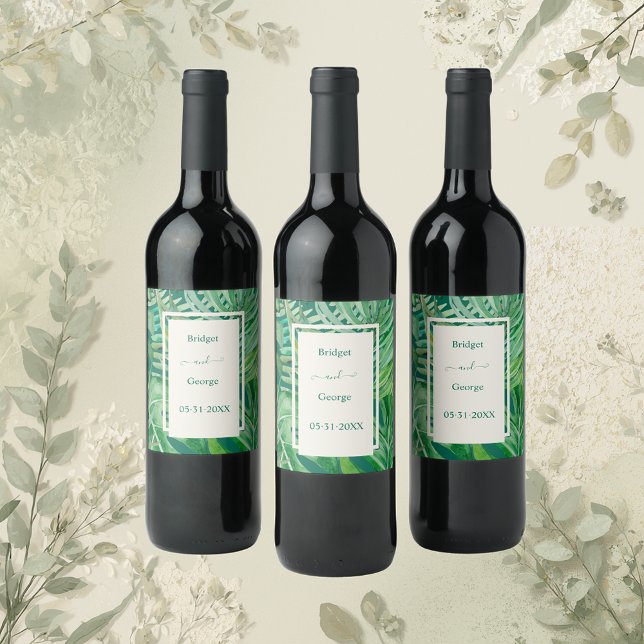 emerald greenery tropical wedding  wine label (Creator Uploaded)