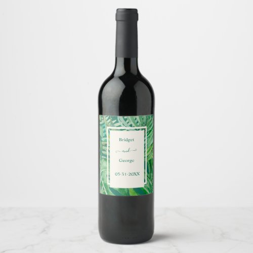 emerald greenery tropical wedding  wine label