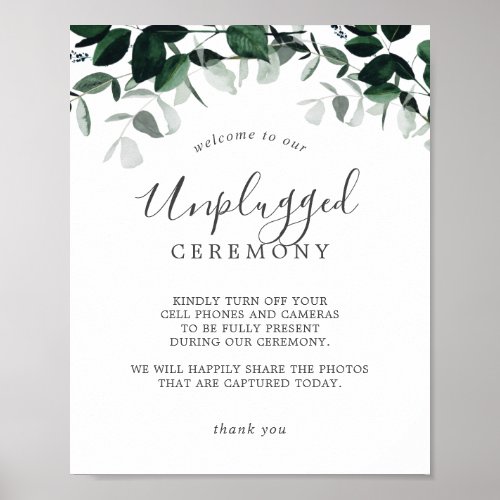 Emerald Greenery Unplugged Ceremony Sign