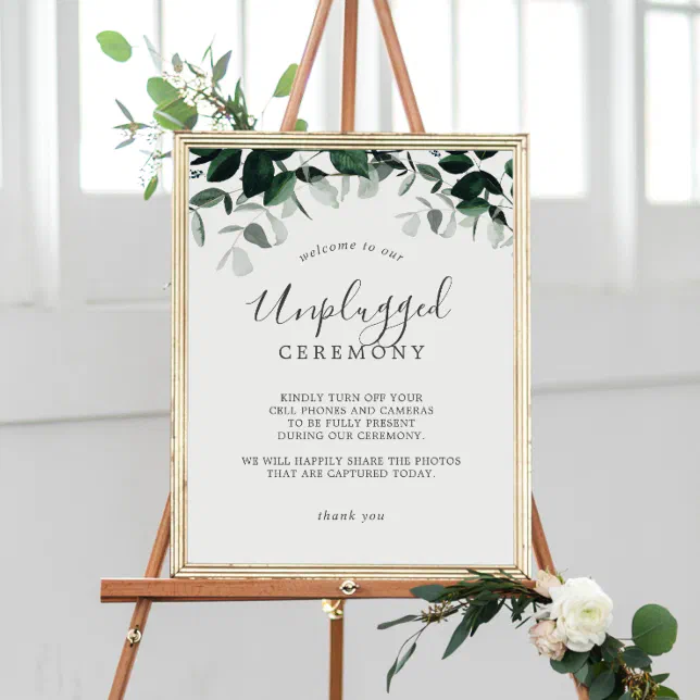 Emerald Greenery Unplugged Ceremony Sign | Zazzle