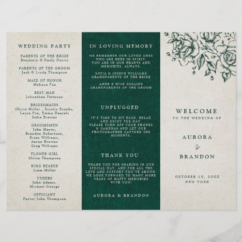 Emerald Greenery Vintage Botanical Wedding Program