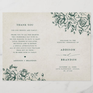 Emerald Greenery Vintage Botanical Wedding Program
