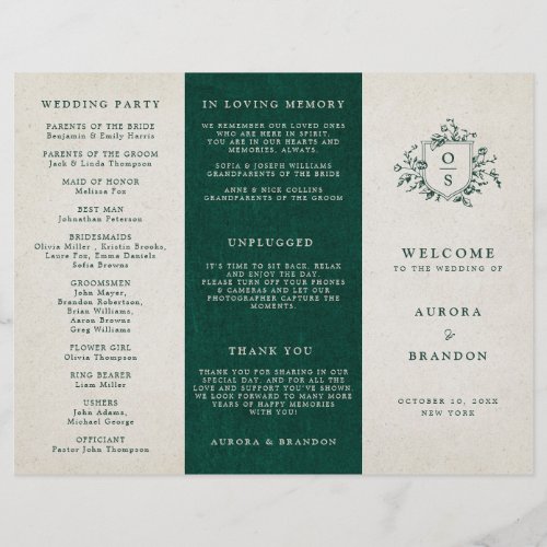 Emerald Greenery Vintage Botanical Wedding Program