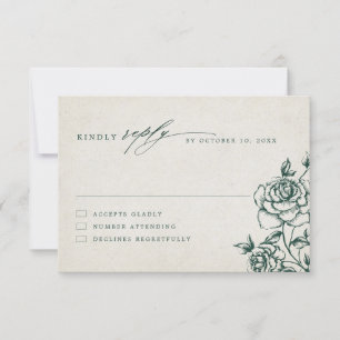Emerald Greenery Vintage Botanical Wedding RSVP Card