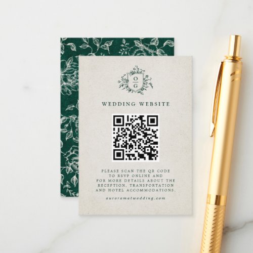 Emerald Greenery Vintage Botanical Wedding Website Enclosure Card