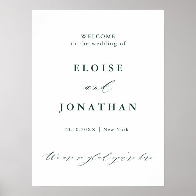 Emerald Greenery Vintage Botanical Wedding Welcome Poster (Front)