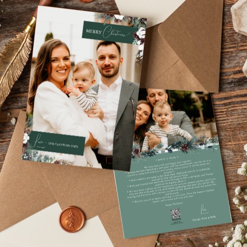Emerald Greenery Vintage Christmas Family Portrait Holiday Card