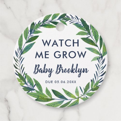 Emerald Greenery Watch Me Grow Baby Shower Favor Tags