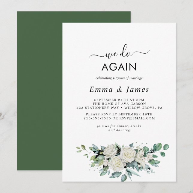 Emerald Greenery "We Do Again" Vow Renewal Invitation (Front/Back)