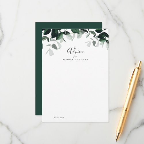 Emerald Greenery Wedding Advice Card
