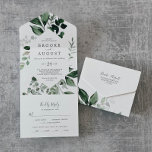 Emerald Greenery Wedding All In One Invitation<br><div class="desc">This emerald greenery wedding all in one invitation is perfect for a boho wedding. The elegant yet rustic design features moody dark green watercolor leaves and eucalyptus with a modern bohemian woodland feel. Hand write your guest addresses on the back of the folded invitation, or purchase the coordinating guest address...</div>