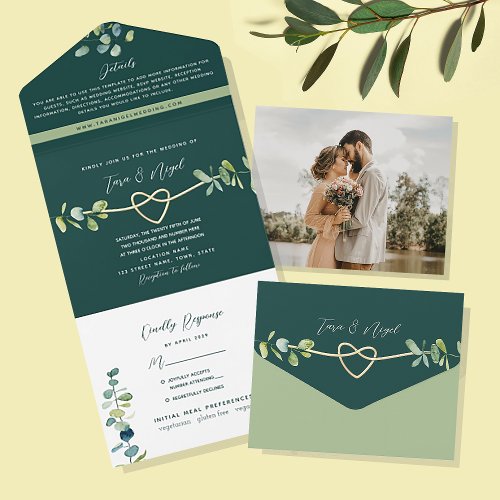 Emerald Greenery Wedding All In One Invitation