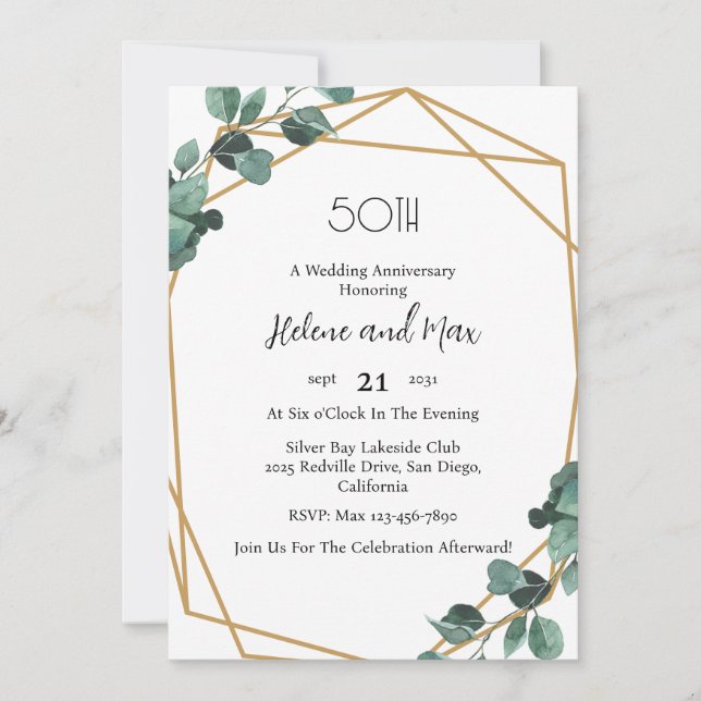 Emerald Greenery Wedding Anniversary Invitations (Front)