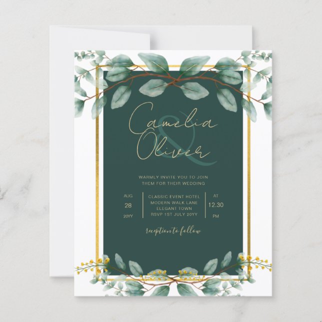 Emerald Greenery Wedding Botanical Nature Invites (Front)