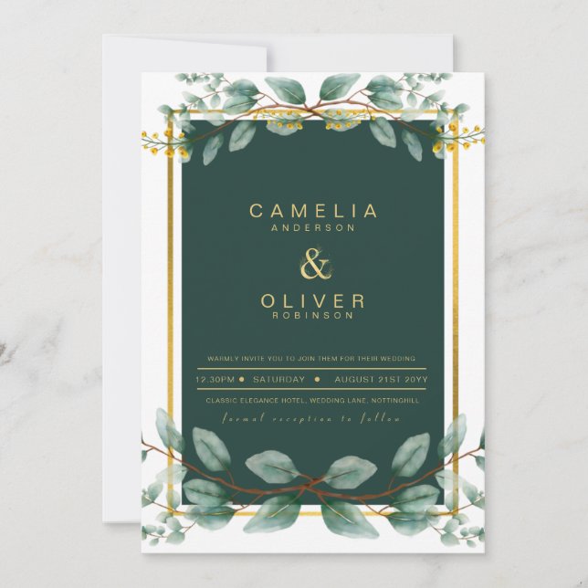 Emerald Greenery Wedding Botanical Nature Invites (Front)