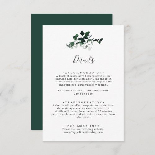 Emerald Greenery Wedding Details Enclosure Card