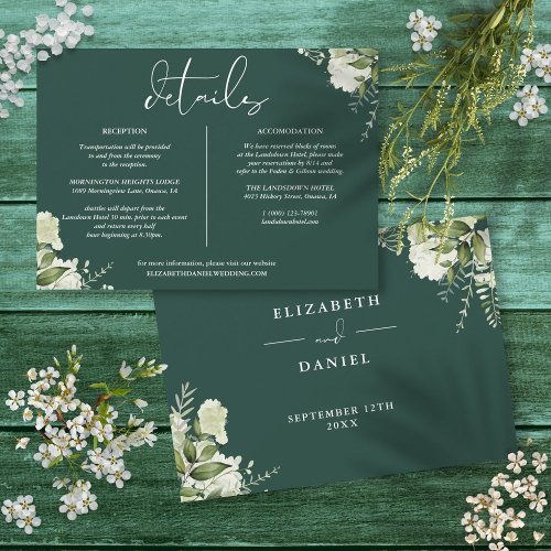 Emerald Greenery Wedding Details Information Invitation