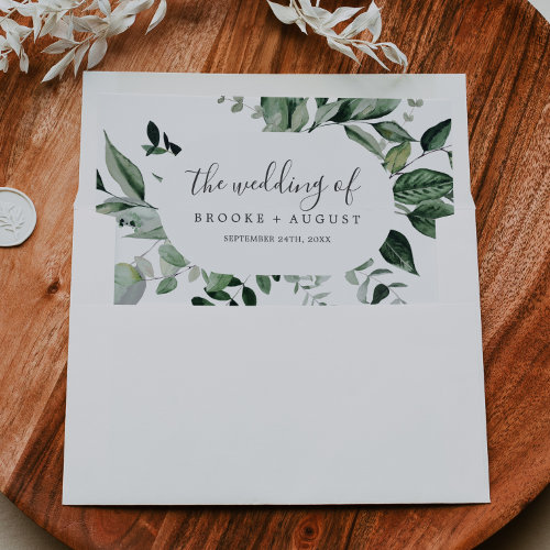 Emerald Greenery Wedding Envelope Liner
