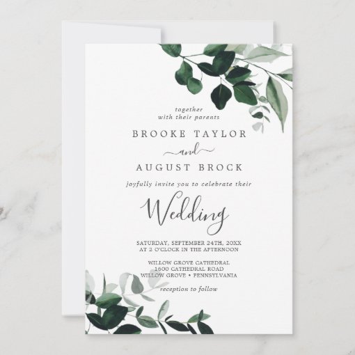 Emerald Greenery Wedding Invitation | Zazzle