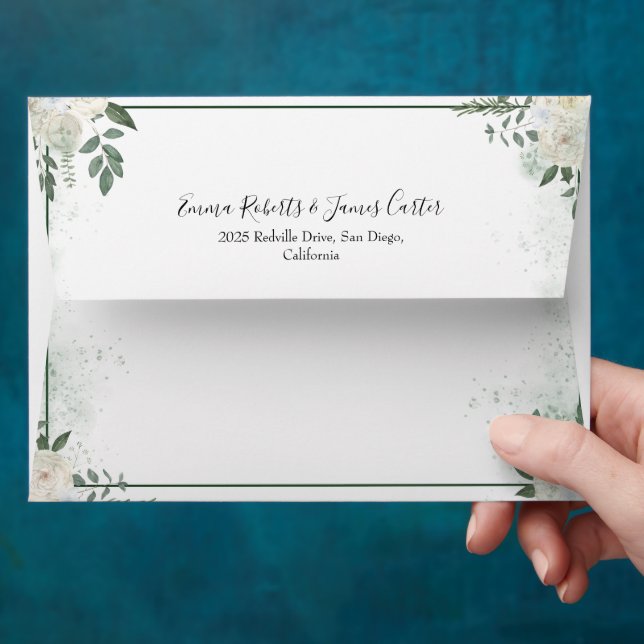 Emerald Greenery Wedding Invitation Envelope (Hand)