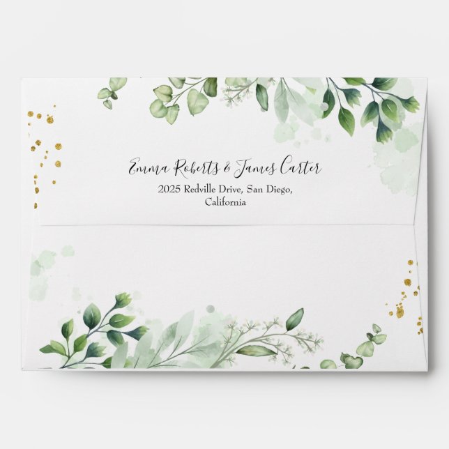 Emerald Greenery Wedding Invitation Envelope (Back (Top Flap))