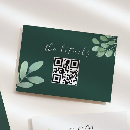 Emerald Greenery Wedding QR Code Enclosure Card