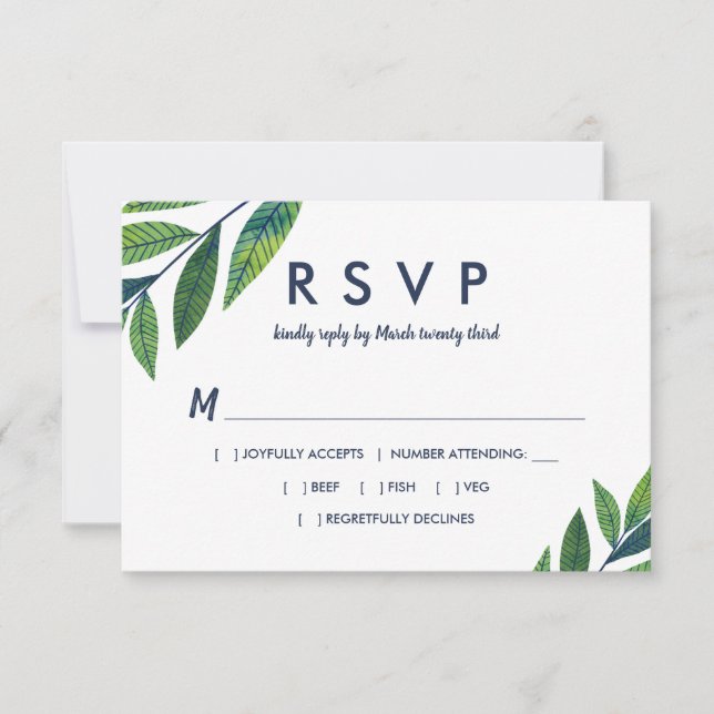 Emerald Greenery Wedding RSVP Card (Front)