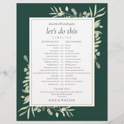 Emerald Greenery Wedding Schedule Timeline