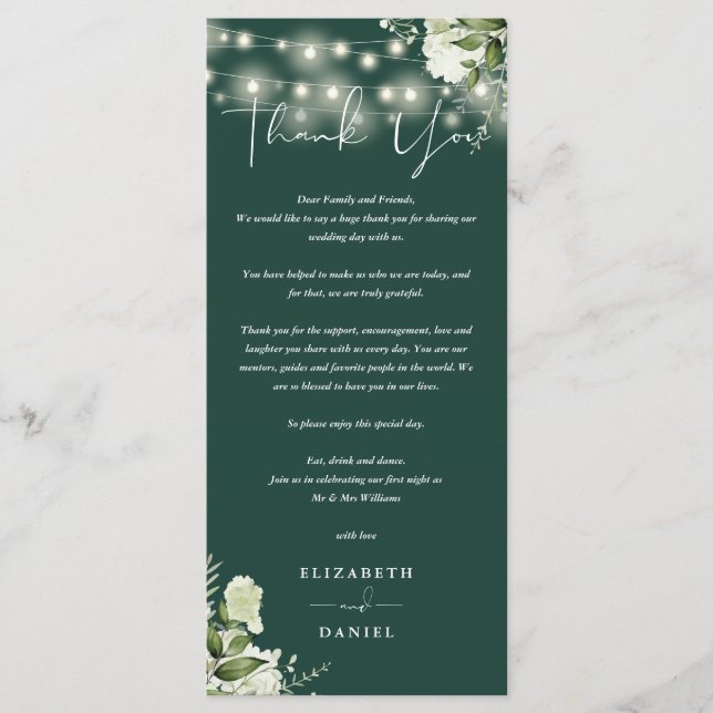 Emerald Greenery Wedding Thank You Place Card (Front)