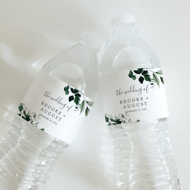 Emerald Greenery Wedding Water Bottle Label (Creator Uploaded)