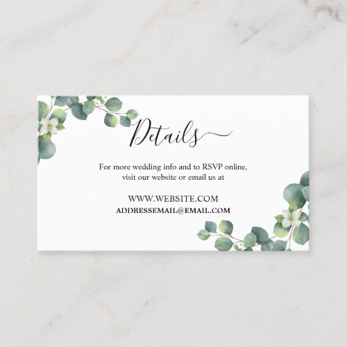 Emerald Greenery Wedding Website Details Card