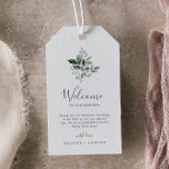 Emerald Greenery Wedding Welcome Gift Tags<br><div class="desc">These emerald greenery wedding welcome gift tags are perfect for a boho wedding. The elegant yet rustic design features moody dark green watercolor leaves and eucalyptus with a modern bohemian woodland feel. Personalize the tags with the location of your wedding, a short welcome note, your names, and wedding date. These...</div>