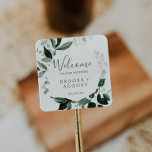 Emerald Greenery Wedding Welcome Square Sticker<br><div class="desc">These emerald greenery wedding welcome stickers are perfect for a boho wedding. The elegant yet rustic design features moody dark green watercolor leaves and eucalyptus with a modern bohemian woodland feel. Personalize these stickers with the location of your wedding, names, and wedding date. These labels are perfect for destination weddings...</div>