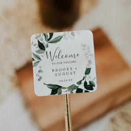 Emerald Greenery Wedding Welcome Square Sticker