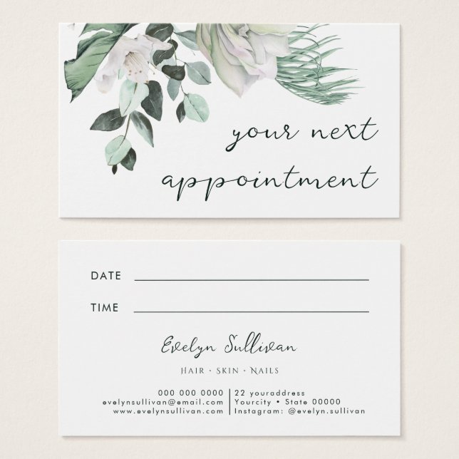 emerald greenery white flowers appointment card (Front & Back)