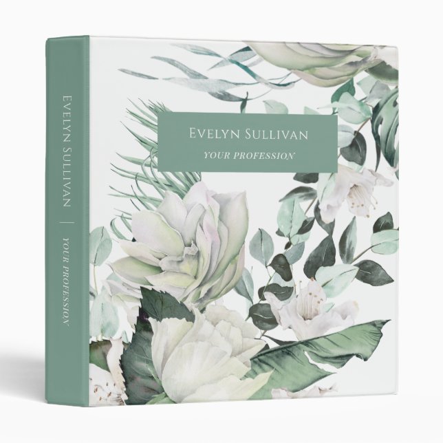 Emerald Greenery White Flowers Binder (Front/Spine)