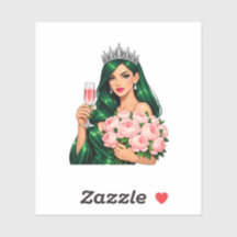 Emerald Hair Queen Pink Peony Champagne Sticker