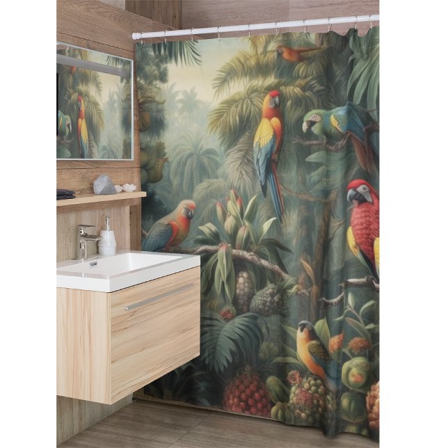 Emerald Haven Scarlet Macaw and Pineapple Shower Curtain (Creator Uploaded)