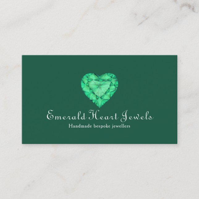 Emerald heart jewel jewelry green business card (Front)