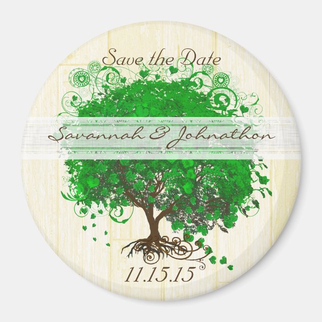 Emerald Heart Leaf Tree Save the Date Magnets (Front)