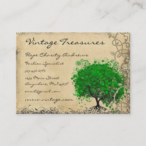 Emerald Heart Leaf Tree Swirl Business Card