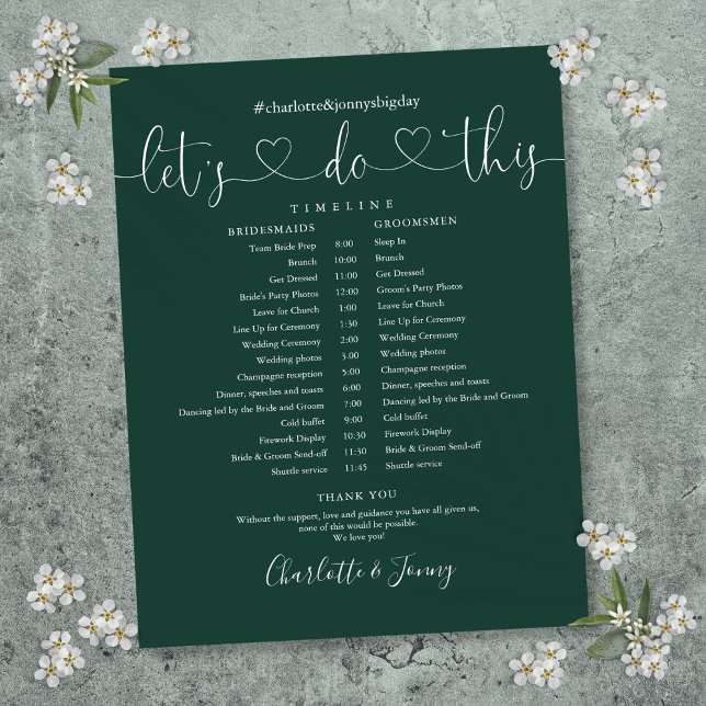 Emerald Heart Script Wedding Schedule Timeline (Emerald Heart Script Wedding Schedule Timeline)