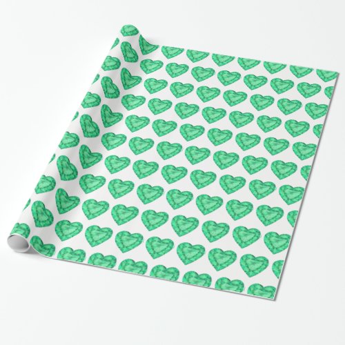 Emerald heart watercolor art patterned wrap wrapping paper