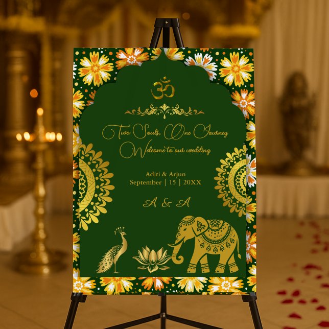 emerald hindu mandala wedding welcome foam board (Creator Uploaded)