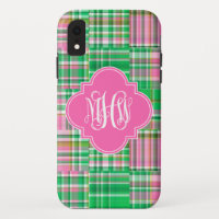 Emerald Hot Pink Madras Vine Script Monogram iPhone XR Case