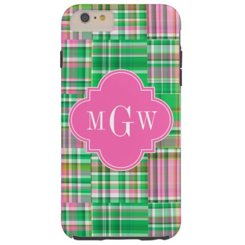 Emerald Hot Pink Preppy Patchwork Madras Monogram Tough iPhone 6 Plus Case