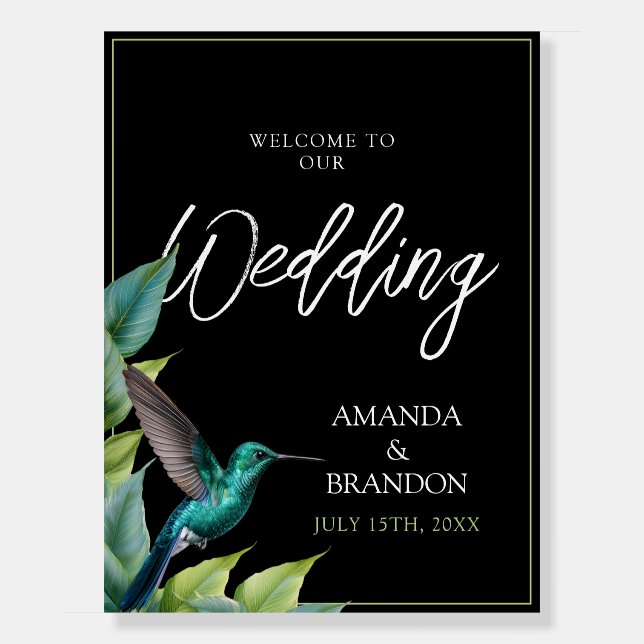 Emerald Hummingbird Tropical Leaves Wedding Foam Board (Front)