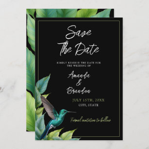 Emerald Hummingbird Tropical Leaves Wedding Save The Date